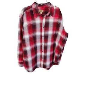 The Foundry Supply Co. 2XL Red Plaid Men's Button Down Long Sleeve Shirt